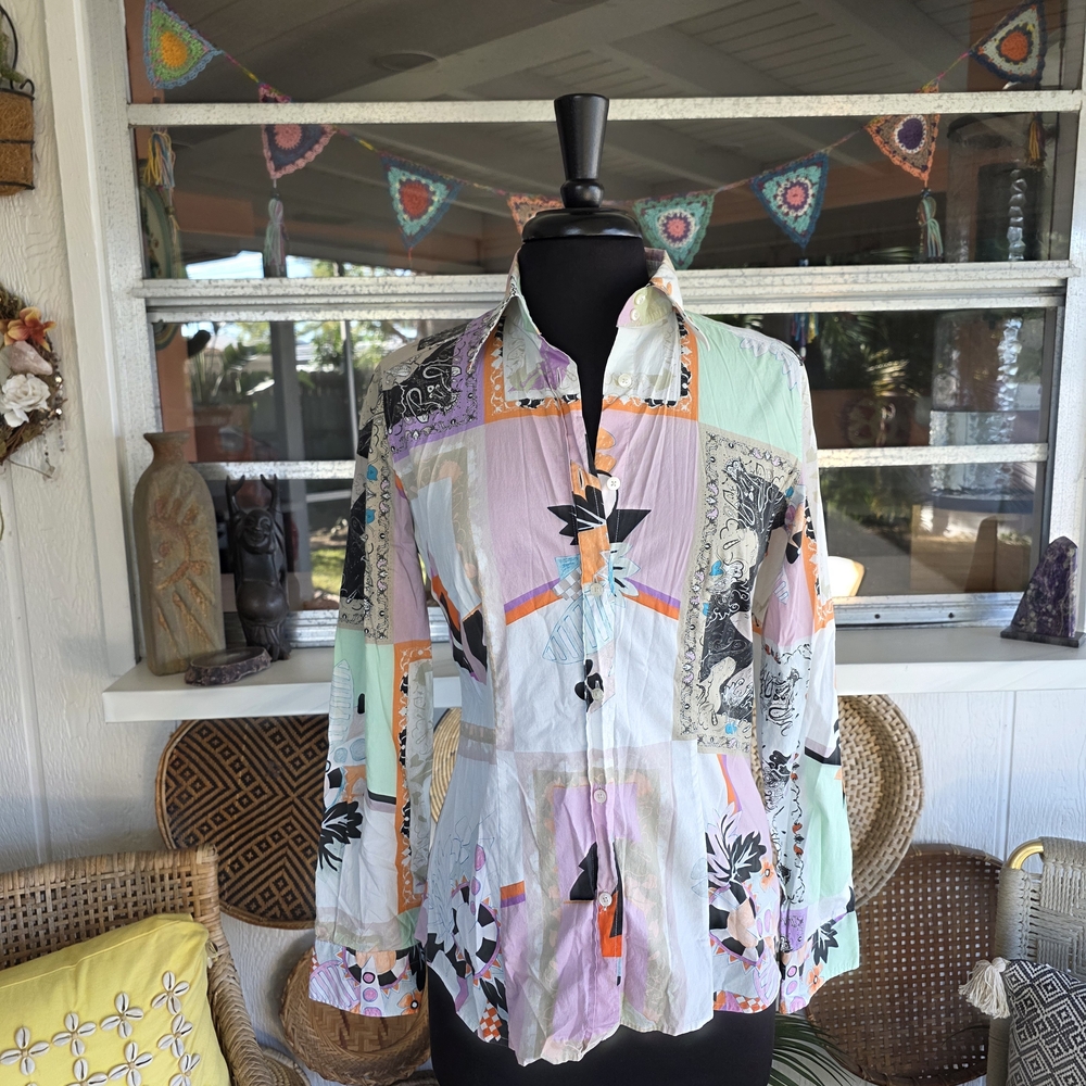 Etro Luxury Boho 44 Multicolor Patchwork Button D… - image 2